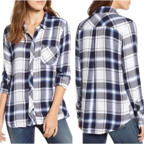 RAILS Hunter Flannel White Navy Sapphire Large L - Picture 1 of 8